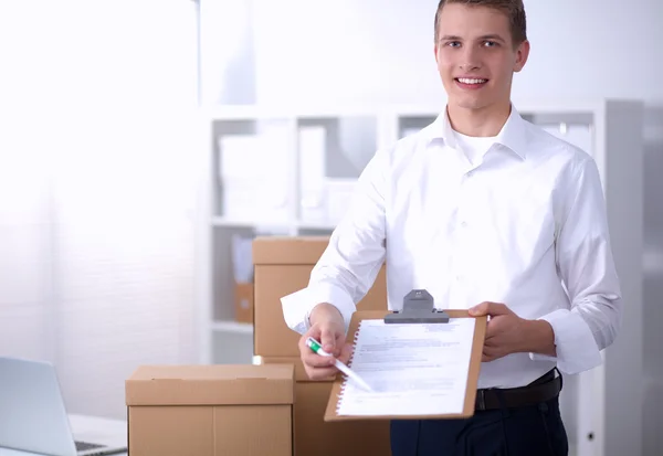 Office man with moving checklist